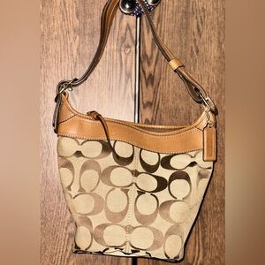Coach Tan and Khaki Signature Canvas Shoulder Bag